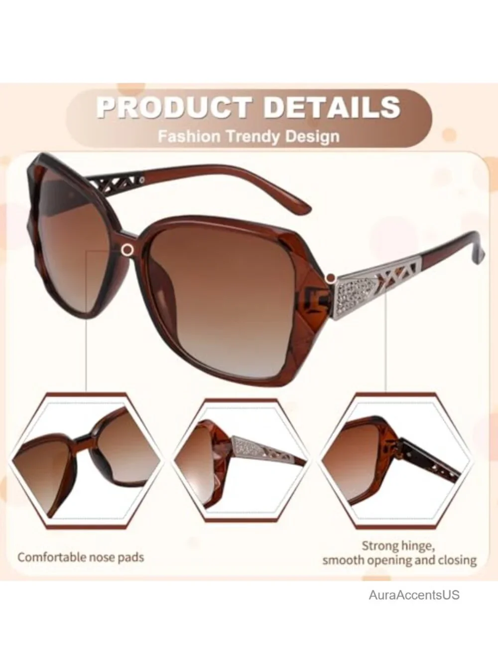 Oversized UV400 Protection Sunglasses Classic Bling Frame